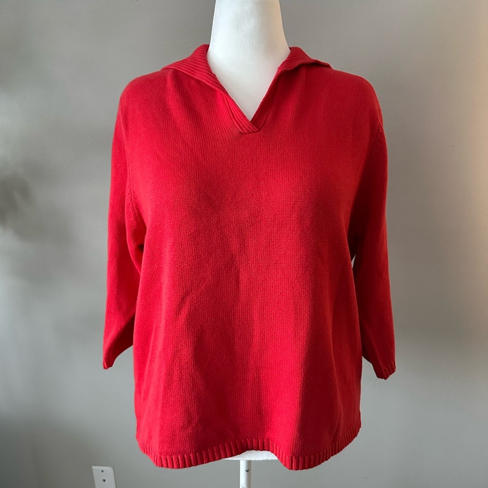 Vintage Sag Harbor Sport Knitted 3/4 Sleeve V-Neck Sweater Size XL